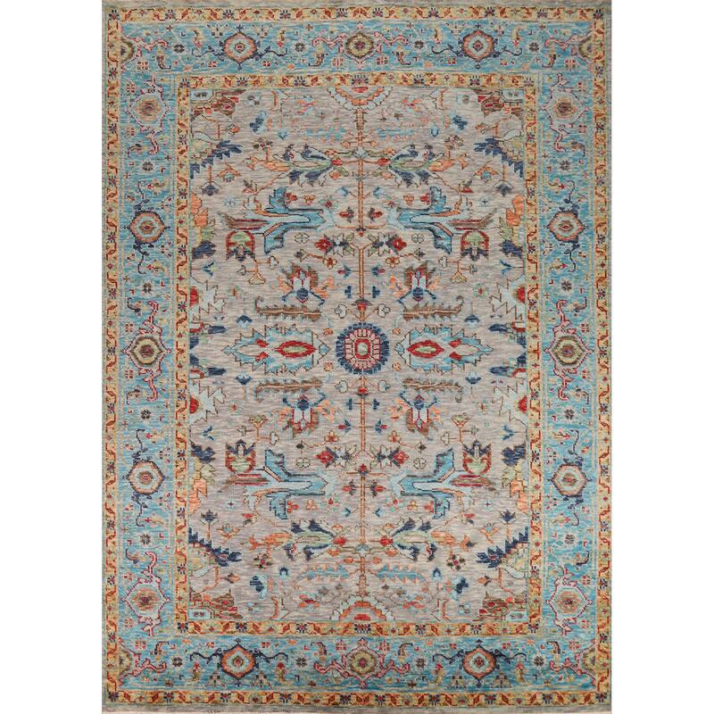 Hand Knotted Oriental 100% Wool Carpet Transitional All-Over Greys & Charcoal Oushak Area Rug - 12' 0'' X 9' 2''