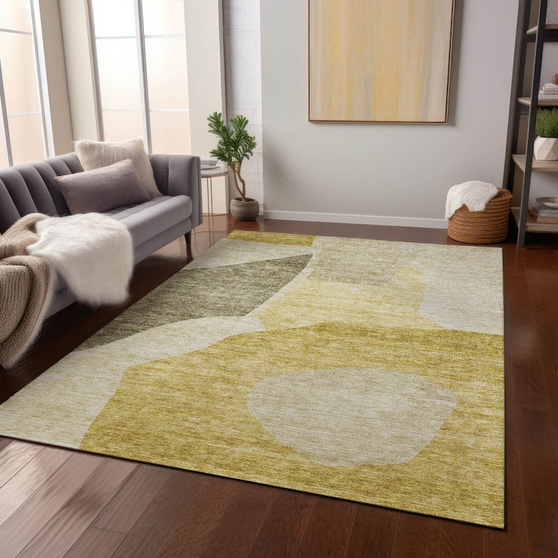 Machine Washable Indoor/ Outdoor Chantille Contemporary Abstract Rug - Gold - 9' x 12'