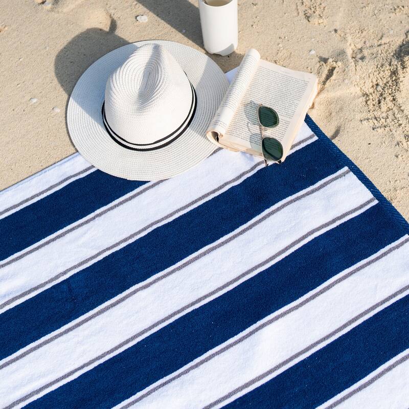 Aston & Arden Oversized Pinstriped Resort Beach Towel - 35x70