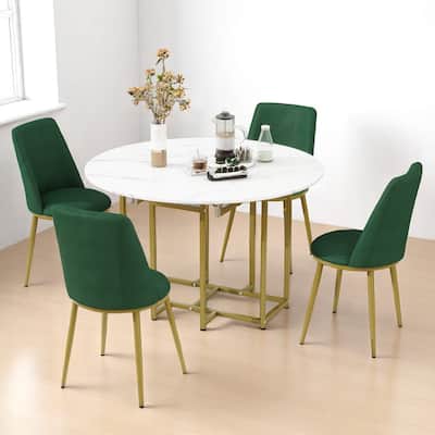 Modern Drop-Leaf 5-Piece Dining Set with Faux Marble Tabletop and Gold Metal Frame for Small Spaces