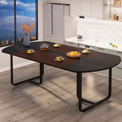 70.86" Modern Oval Dining Table with Splicing Board, Curved Kitchen Tables for 6-8