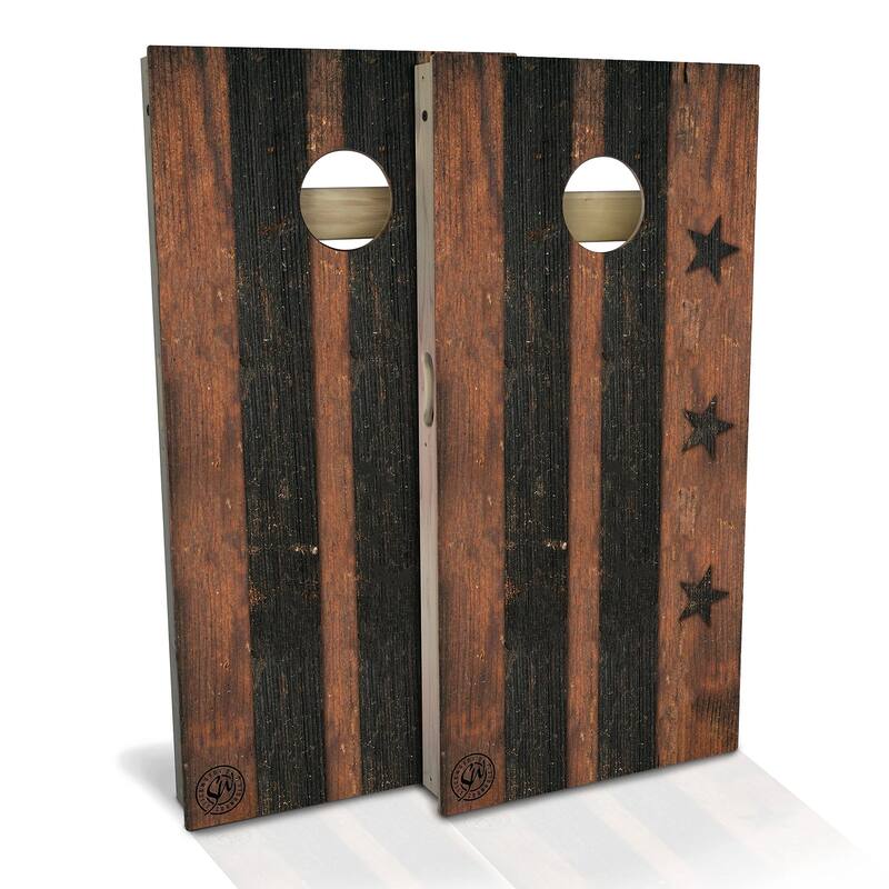 Washington DC Flag Rustic Outdoor Cornhole Board Set - Backyard 2x4 - Include Hole Lights