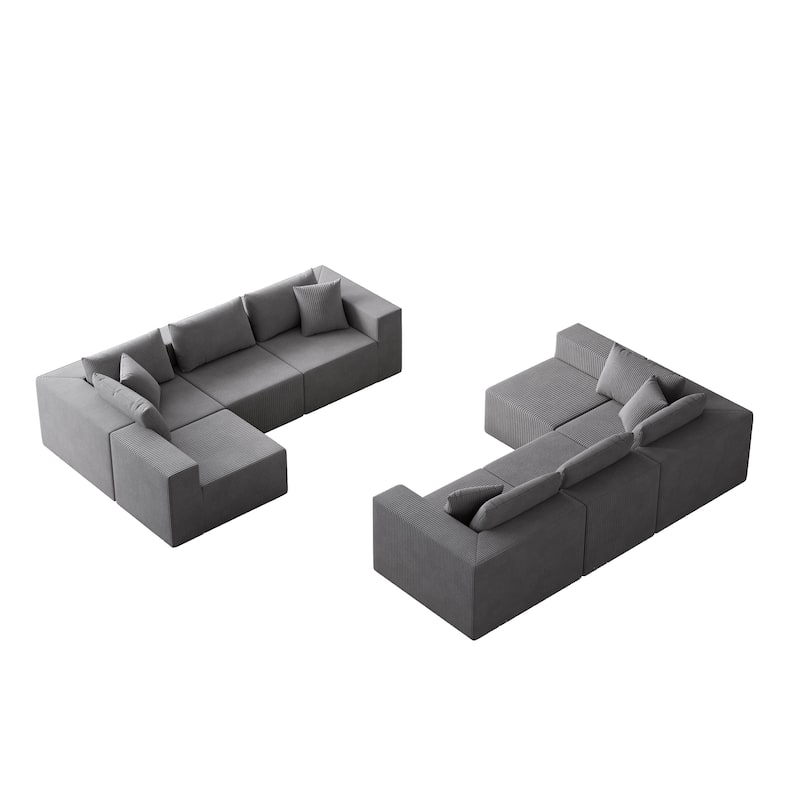 Roomfitters 188" Minimalist Corduroy Modular L-Shaped Sectional Sofa, Free Combination Floor Couch with Pillows