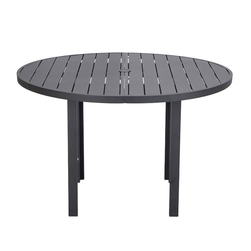 Chelsea 5-Piece Aluminum Outdoor Dining Set 48 in. Round Table and 4 Dining Armchair w/ Cushions