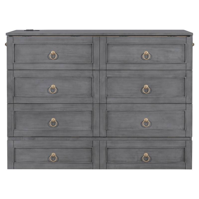 Murphy Bed Cube Cabinet with a Large Drawer, Full/Queen Size Murphy Chest Bed, Folding Murphy Bed Cabinet for Bedroom