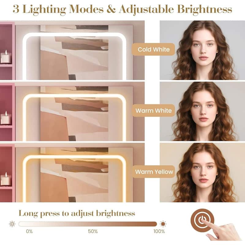 Foldable Panel Makeup Vanity Desk with Lighted Mirror for Compact Space