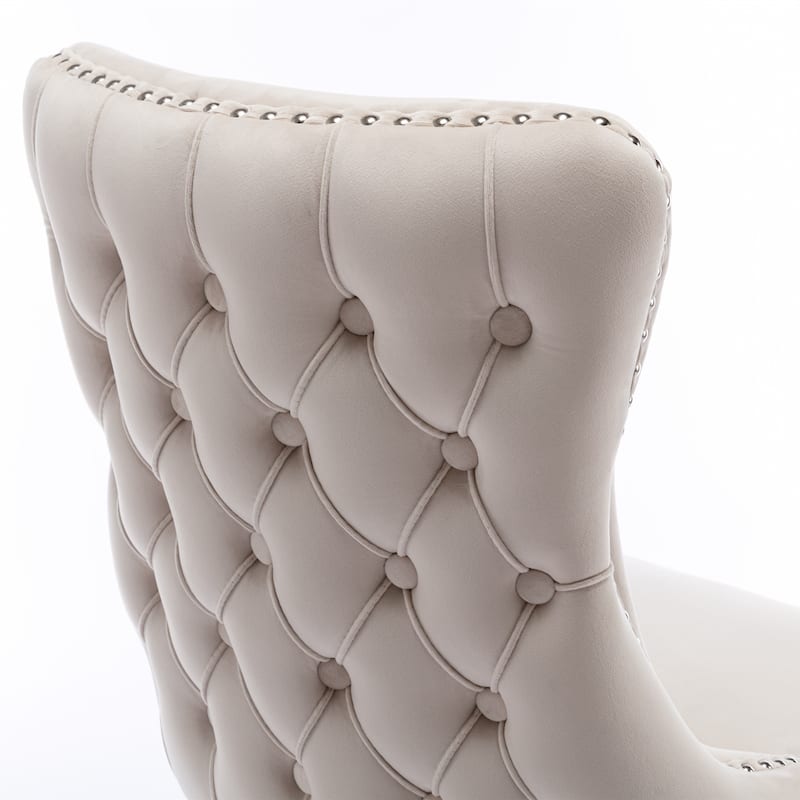 Velvet Upholstered Dining Chair with Wing Back Modern Kitchen Chair with Nailhead Trim Wood Frame Side Chair, Set of 2
