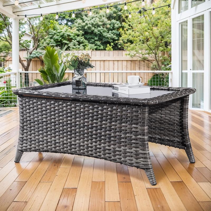 Elegant Wicker Outdoor Coffee Table with Storage - Coffee Table - Grey