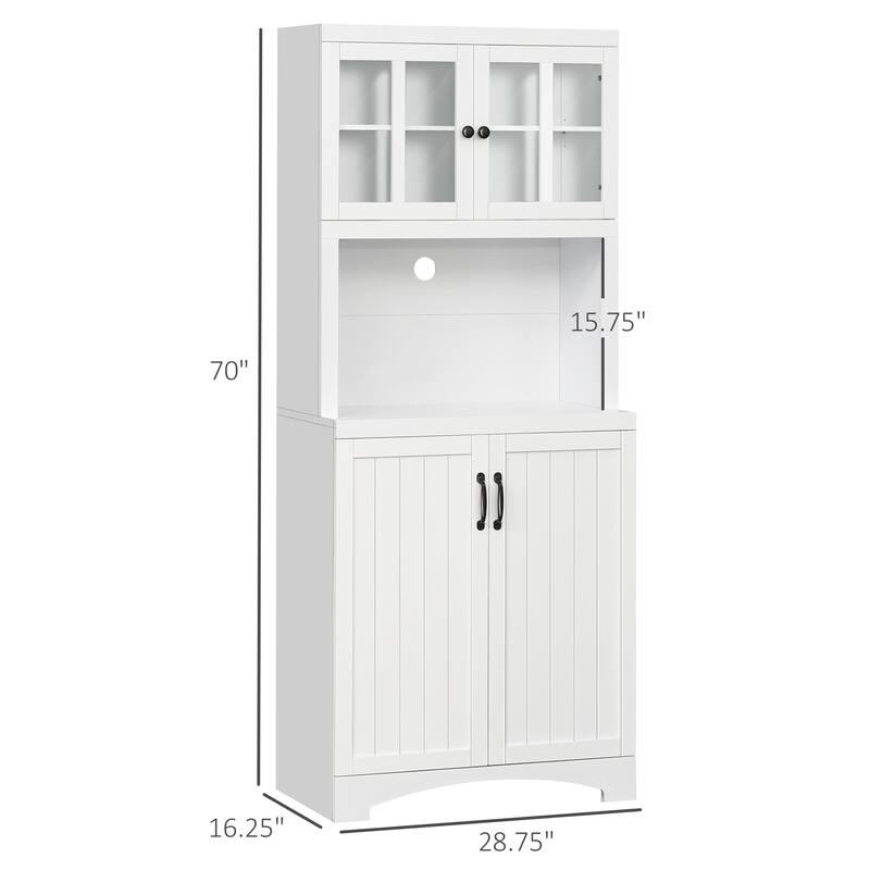Modern Kitchen Buffet with Bead Board Doors and Adjustable Shelves Open Counter Storage - 28.75" W x 16.25" D x 70" H