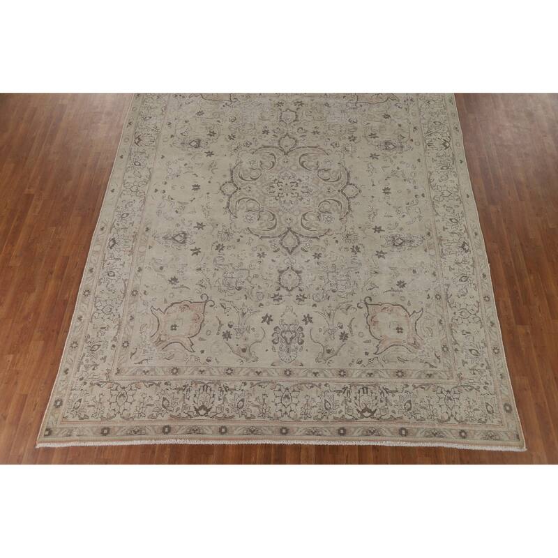 Distressed Muted Tabriz Vintage Persian Area Rug Handmade Wool Carpet - 9'4" x 12'5"