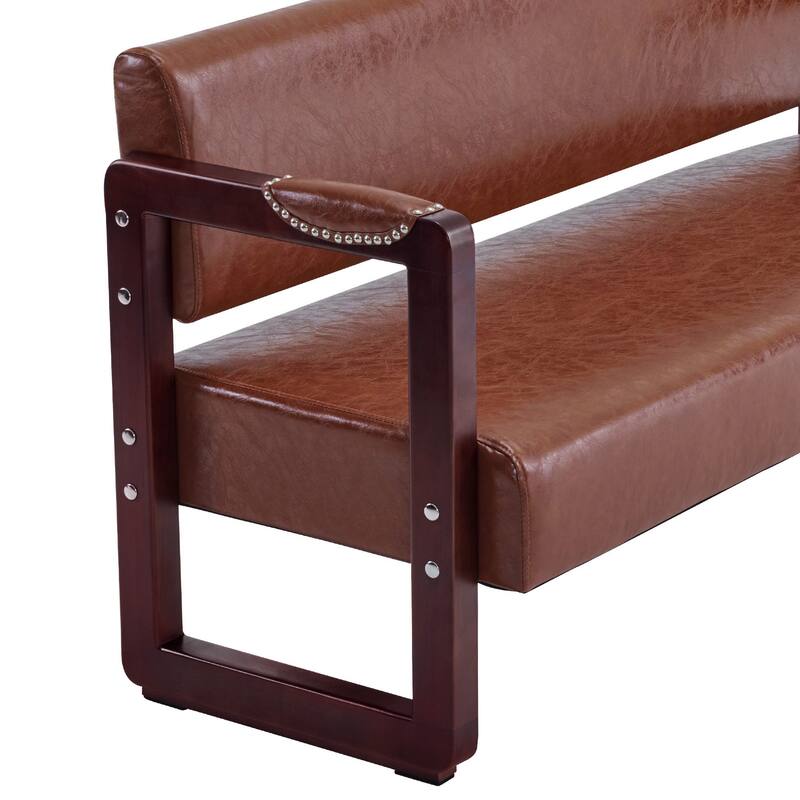 BarberPub Upholstered Waiting Room Chairs, Bench with Backrest, Faux Leather Armed Bench - 23"D x 61.2"W x 29.9"H