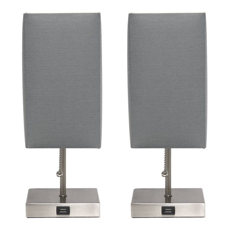 Simple Designs Petite Stick Lamp with USB Charging Port and Fabric Shade 2 Pack Set - 5 x 5 x 14.25 (L x W x H)