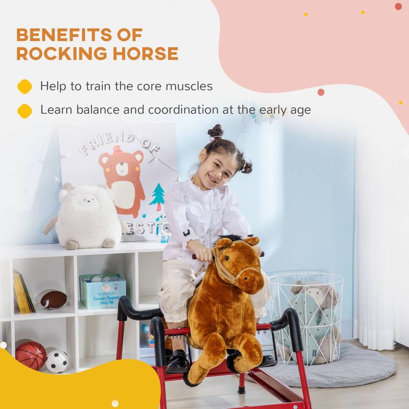 Interactive Plush Spring Rocking Horse with Horse Riding Sound Effects for Kids 5-12 Years Old, 132 lbs Weight Capacity