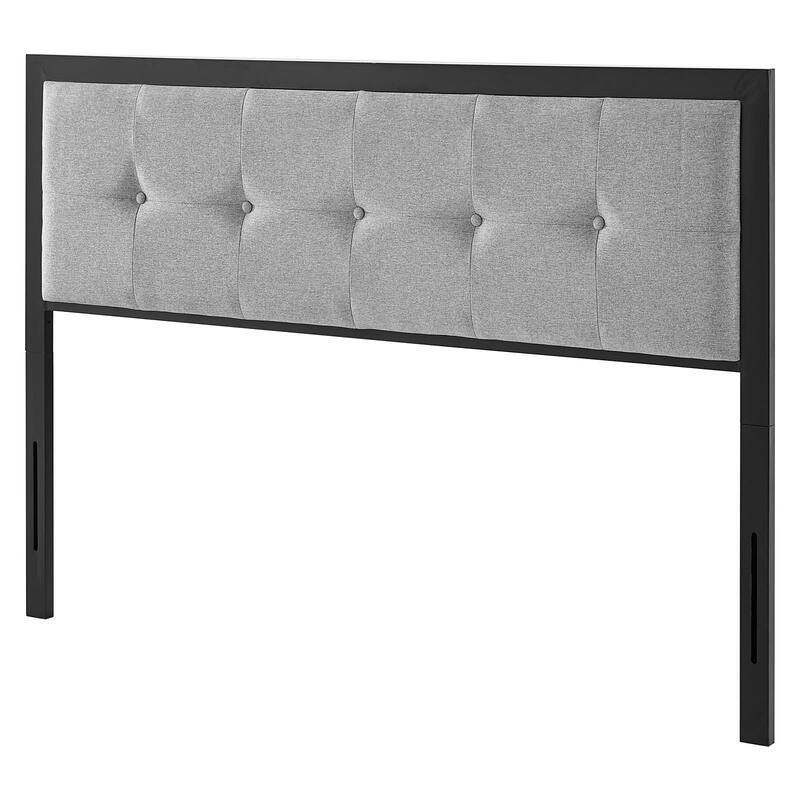 Waldorf Modern Light Grey Fabric Button Tufted Upholstered King Size Metal Headboard