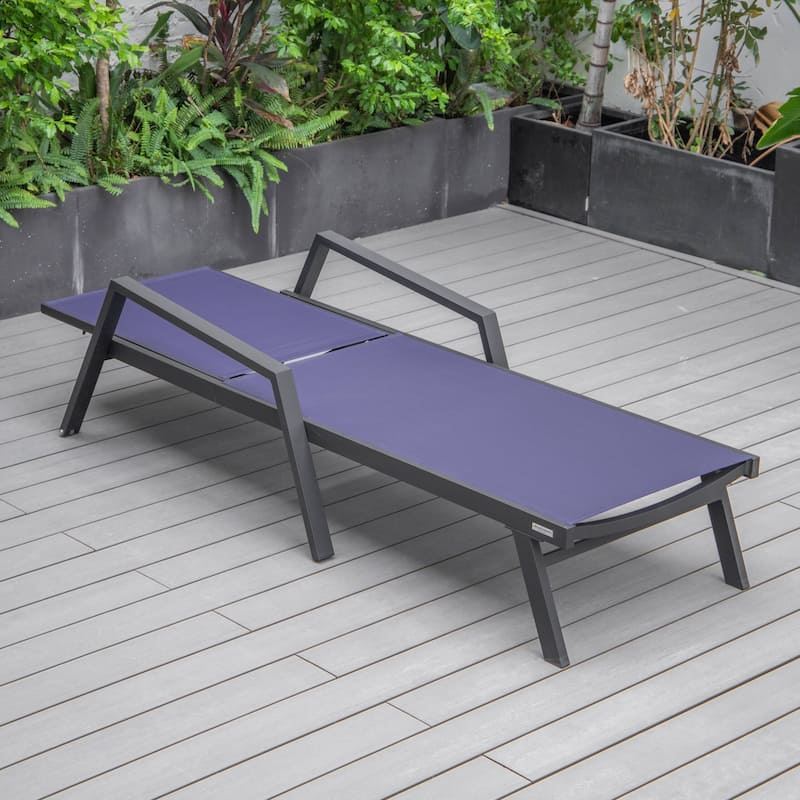 Marlin Outdoor Sun Chaise Lounge Chair with Arms - Stackable Mesh Recliner for Pool, Beach, Patio, Garden, Deck or Backyard