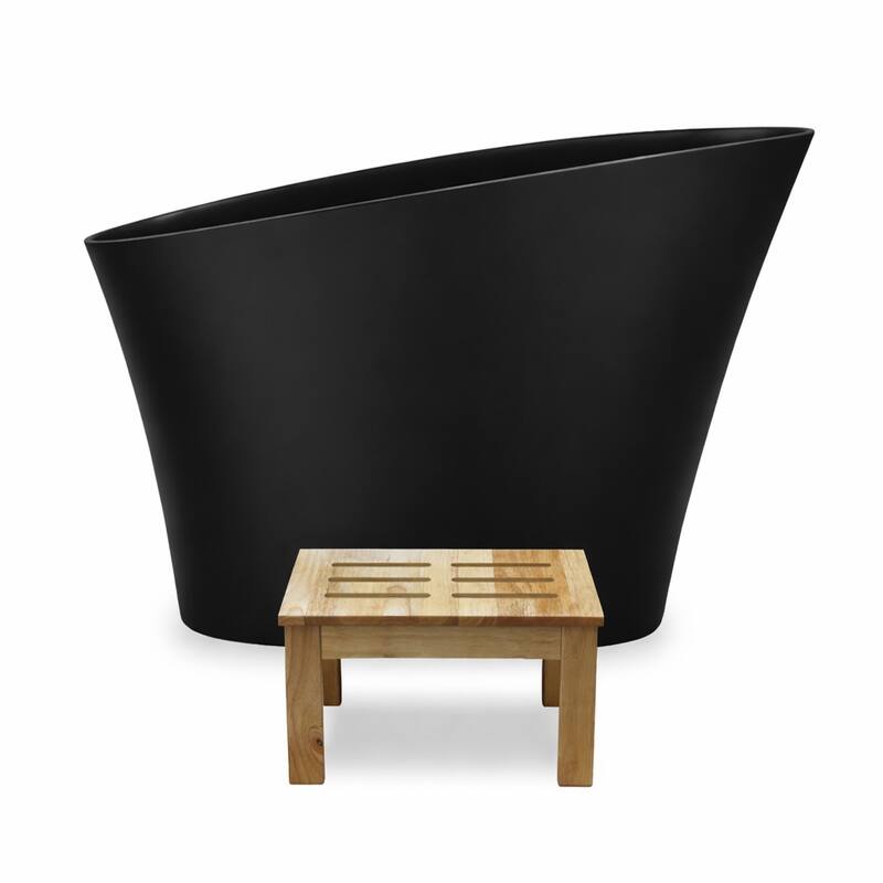 Modern Japanese Solid Surface Soaking Bathtub in White and Black