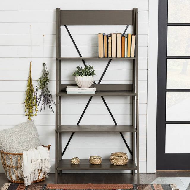 Middlebrook 68-inch Solid Pine Wood Ladder Bookshelf - Grey