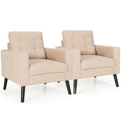 Gymax Set of 2 Upholstered Accent Chair Single Sofa Armchair w/ Wooden - See Details
