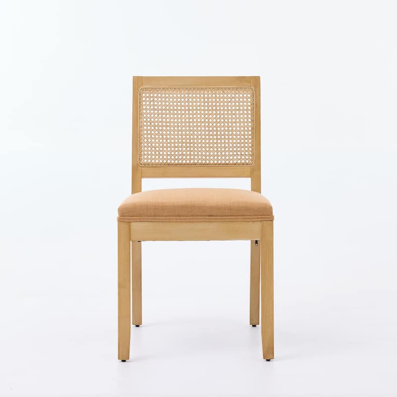 Farmhouse Rattan Dining Chairs Set of 2, Cane Upholstered Kitchen Side Chair with Natural Hardwood Frame