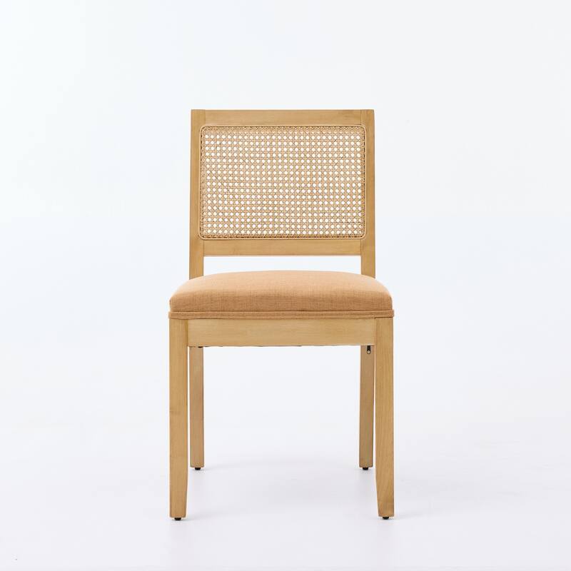 Roomfitters Upholstered Dining Chair Set of 2 with Rattan Back & Wood Legs, Modern Farmhouse Side Chair for Kitchen