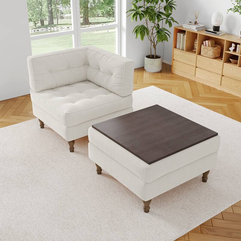 Corduroy L-shape Modular Corner Sectional Sofa with Reversible Storage Ottoman