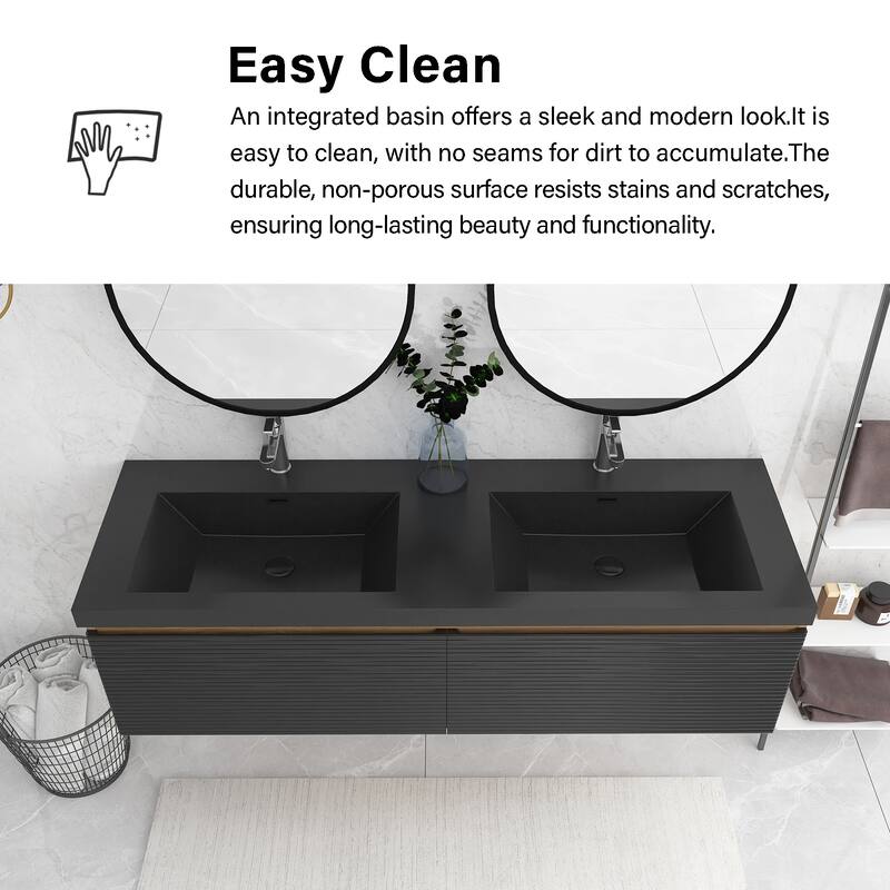 Floating Bathroom Vanity in Natural Oak with Integrated Resin Top