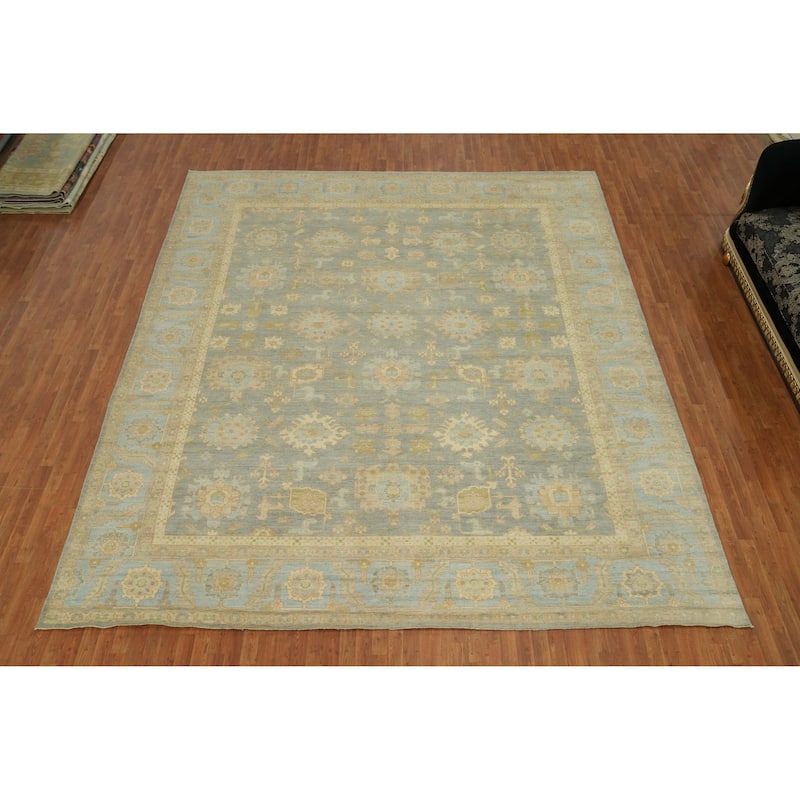 Vegetable Dye Wool Oushak Turkish Large Rug, Floral Geometric Carpet - 14' 2'' X 12' 4''