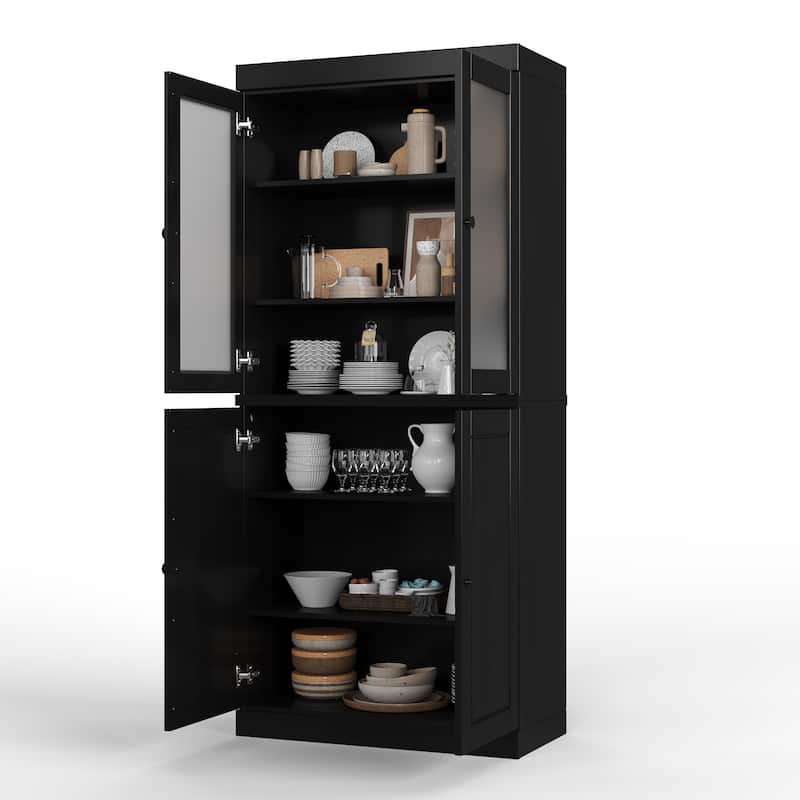 Palace Imports 100% Solid Wood Pantry Cabinet with Frosted, Clear Glass or Solid Doors and Adjustable Shelves