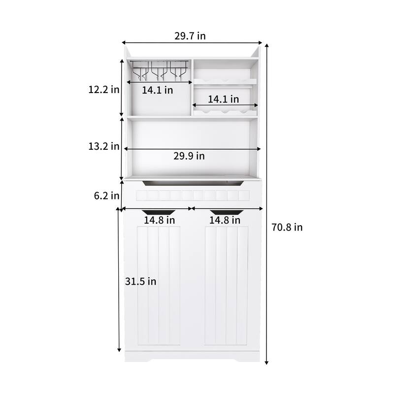 Kitchen Pantry Cabinet with 2 Drawers & Barn Doors, Freestanding Sideboard with Internal Storage Rack & Open Compartments