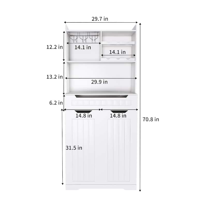 Roomfitters Buffet Cabinet with Hutch, Modern Farmhouse Coffee Bar Storage Sideboard with Drawers and Barn Doors, White