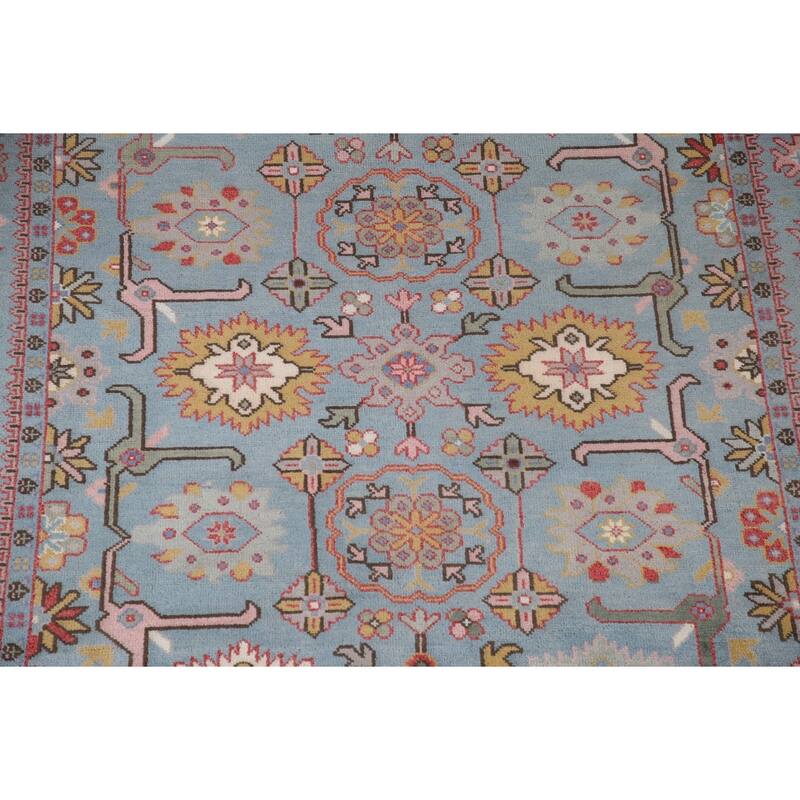 Transitional Blue Oushak Oriental Area Rug Handmade Floral Wool Carpet - 8'1"x 9'6"