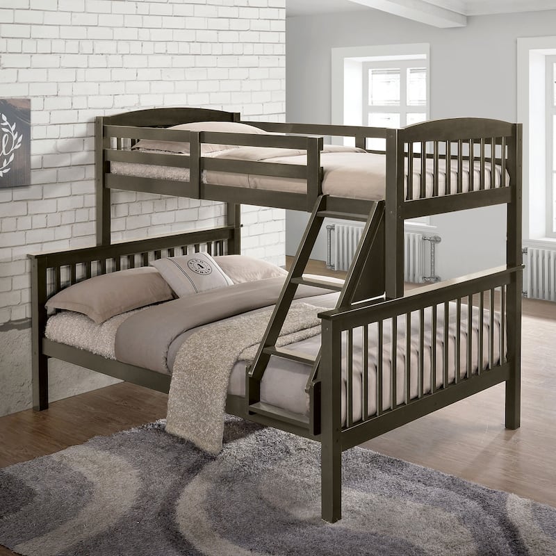 Gray Twin Over Twin Bunk Bed with Slat Design and Angled Ladder - Gray