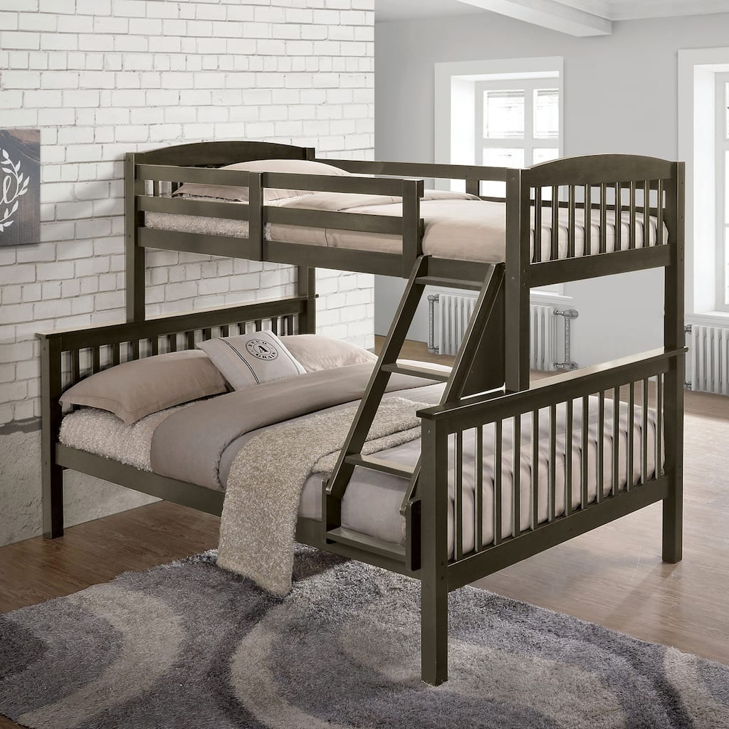 Gray Twin Over Twin Bunk Bed with Slat Design and Angled Ladder
