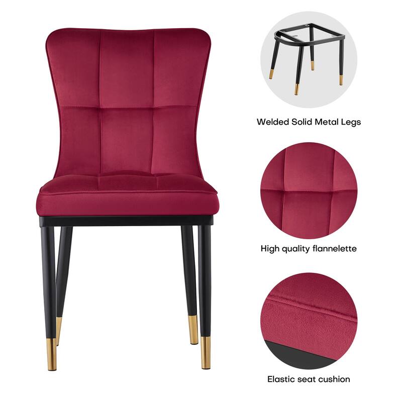 Velvet Upholstered Dining Chairs with Metal Legs, Set of 2/4 - 35.8"H x 18.9"W x 23.2"D