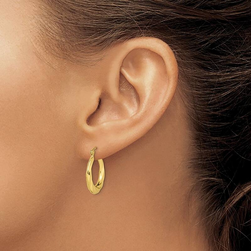 Curata 10k Yellow Gold Swirl Small Hoop Earrings (3mmx14mm)