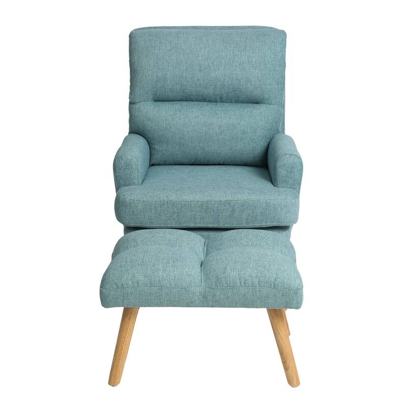 Accent Chair with Ottoman Set, Fabric Armchair with Wood Legs and Adjustable Backrest , Mid Century Modern Comfy Lounge Chair