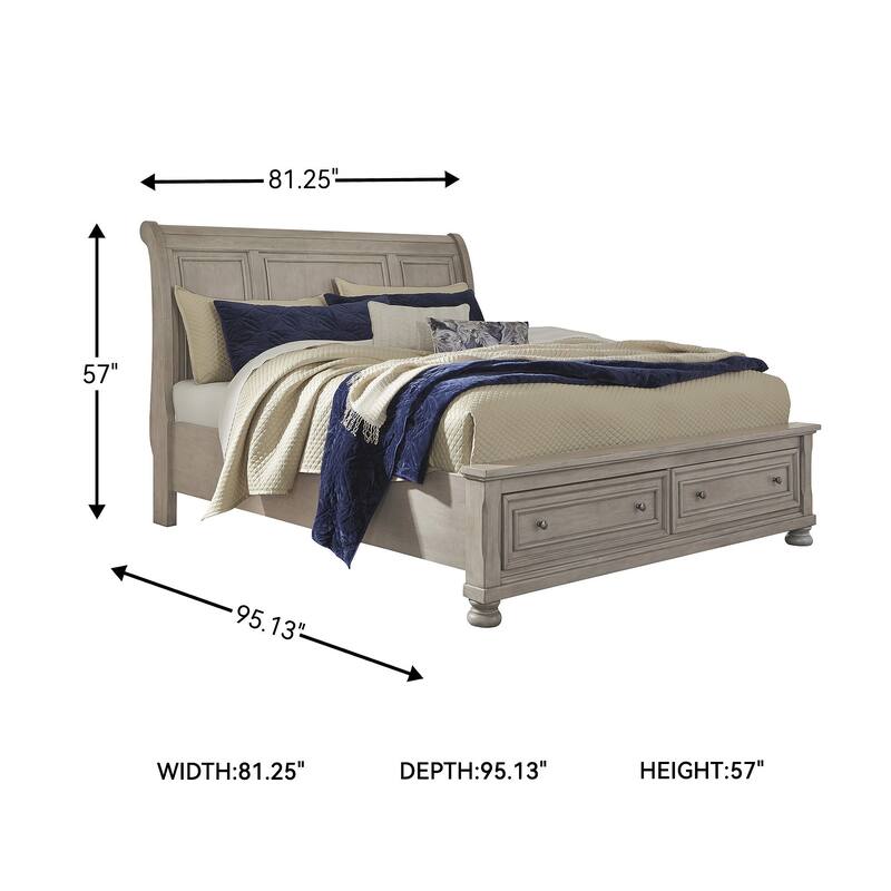 Lettner Light Gray Sleigh Bed with Storage