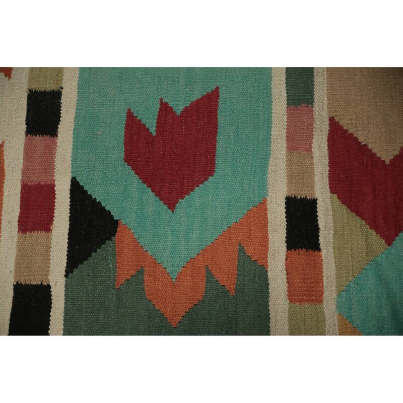 Hand Woven Oriental 100% Wool Carpet Southwestern Tribal Multi-Colored Kilim Area Rug - 7' 11'' X 5' 10''