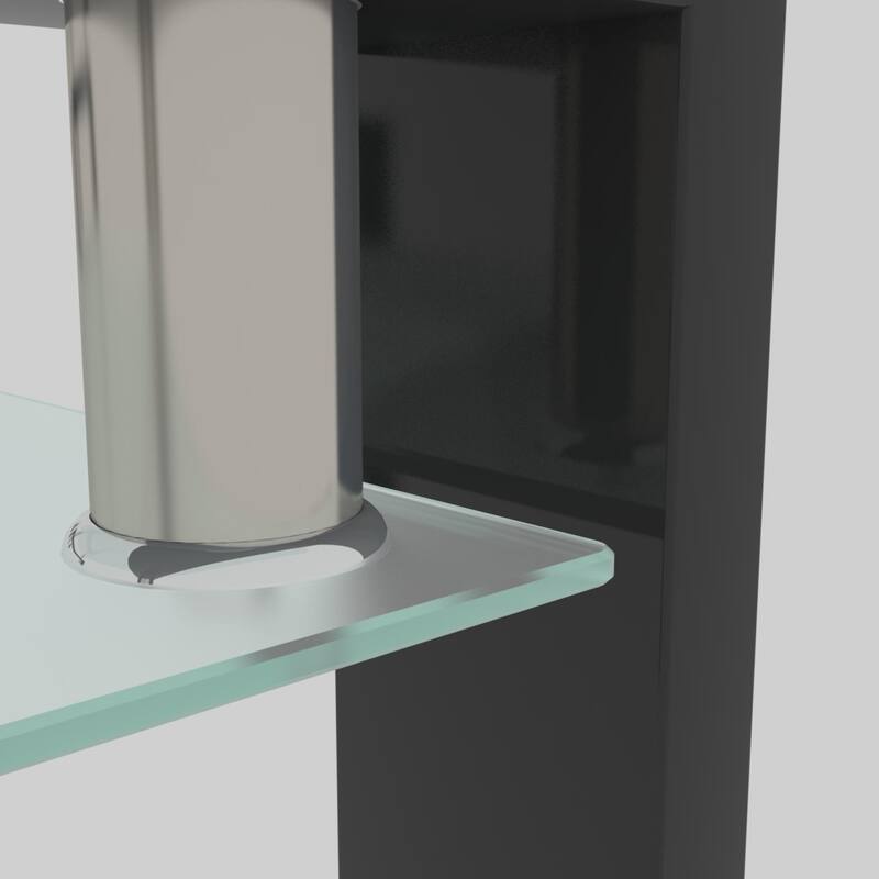 Modern 2-layer Glass Coffee Table with Metal Tube Frame
