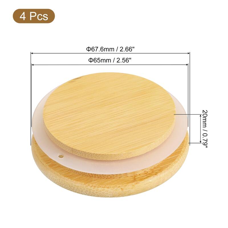 4Pcs Bamboo Lids with Silicone Sealing Rings, Wooden Mason Jar Lids - 2.69 Inch