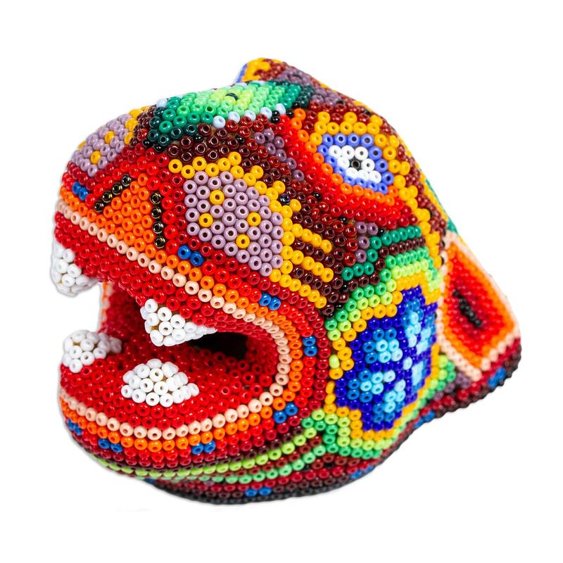 Novica Handmade Red Jaguar Ceramic Beaded Sculpture