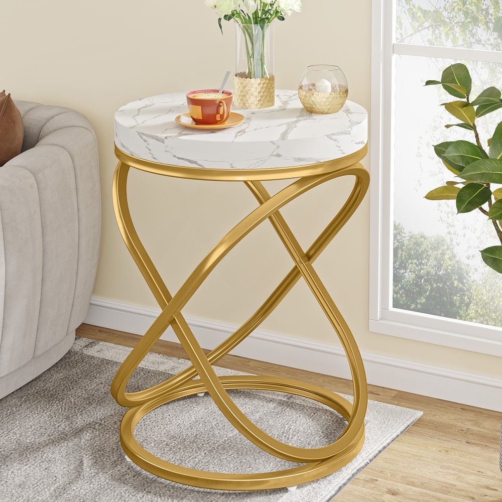 19-Inch Modern Round End Side Table with Metal Farme for Sofa Side Living Room Bedroom