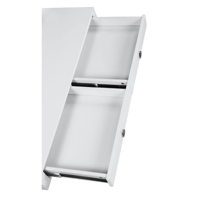 GDFStudio - Serrano High Gloss Writing Desk with Hutch, 2 Drawers, Chrome Metal Frame, and Tempered Glass Accent