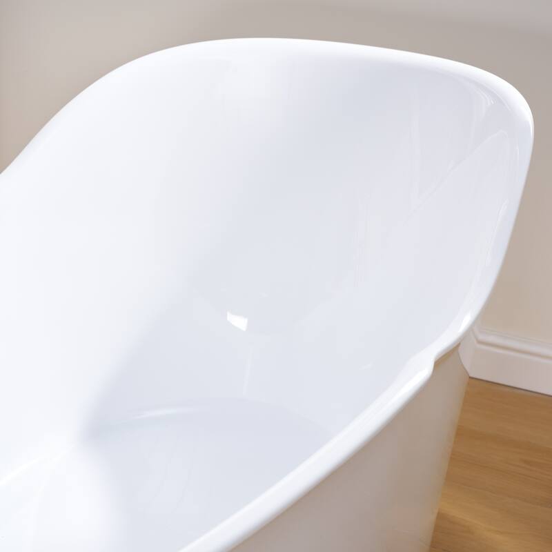 66'' W,63 GALLONS Freestanding Acrylic Soaking Bathtub With Drain And Overflow Holes