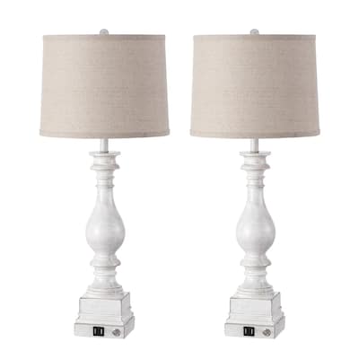 Analisia 28 in.Off-White Resin Table Lamp Set with Dual USB Ports (Set of 2) - 27.5 in.