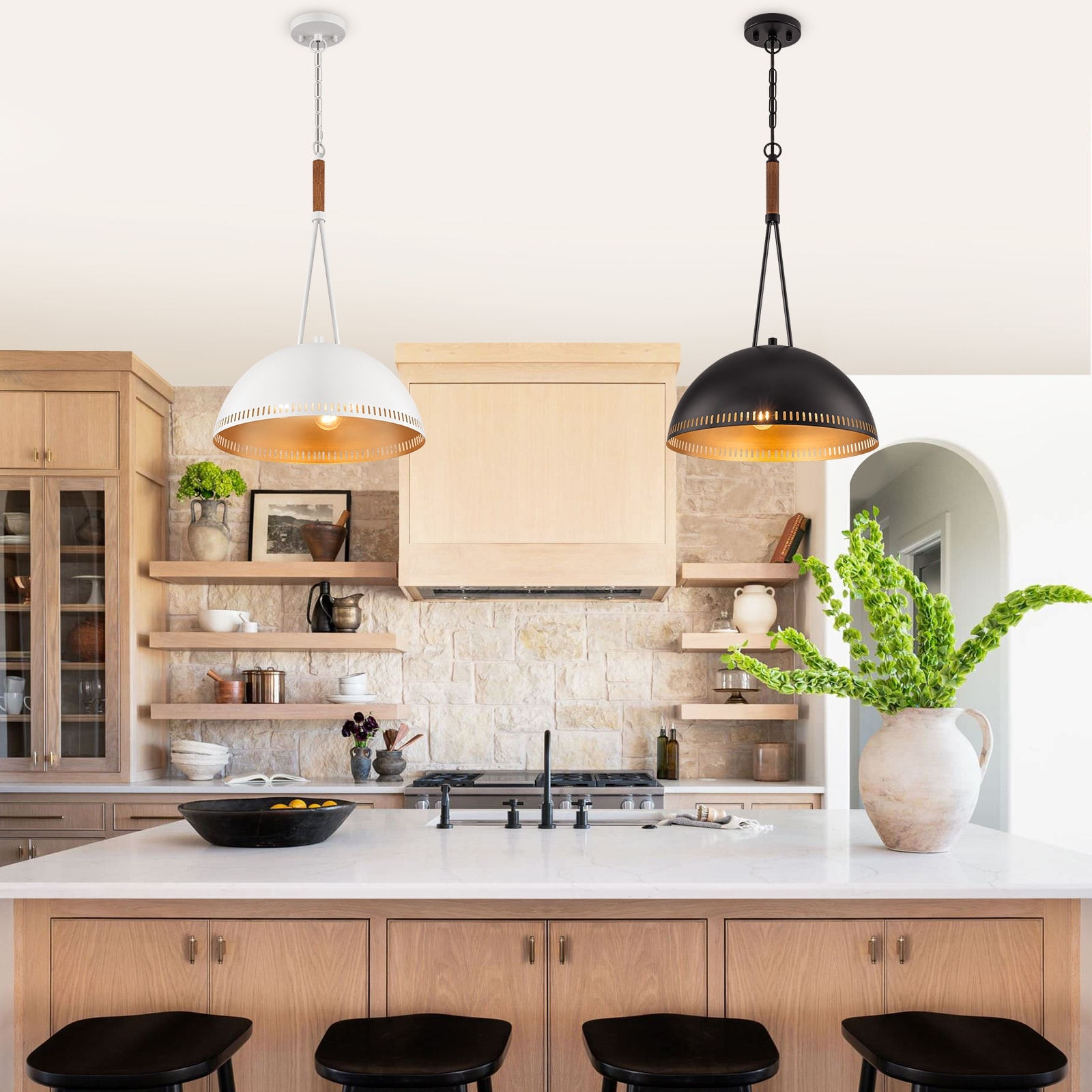 Modern Dome Pendant Light with Gold Interior Kitchen Lamp - Dia.16-in