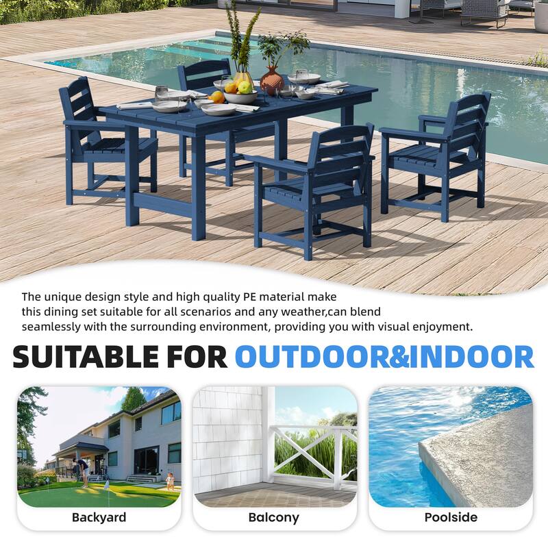 5-Piece HDPE Outdoor Dining Table Sets with Umbrella Hole - 1-Table 4-Chairs