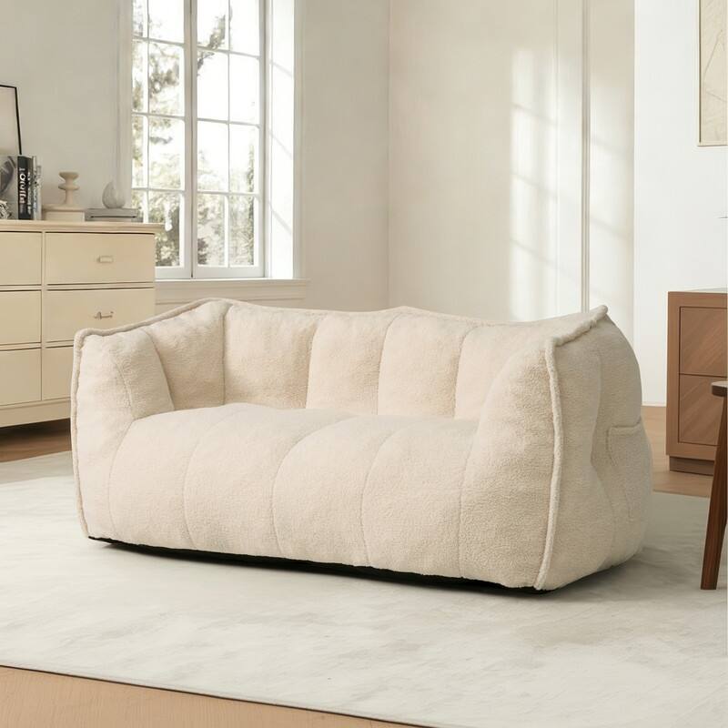 Teddy Fleece 2-Person Bean Bag Sofa - White