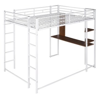 Metal Loft Bed With 2 Shelves And One Desk