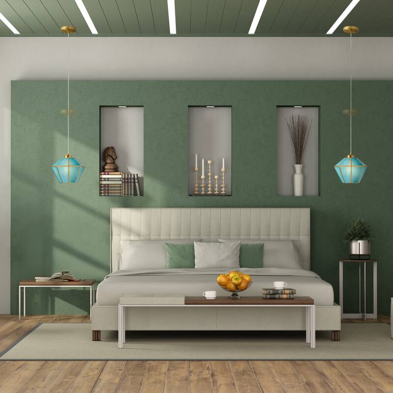 Margaux River of Goods Green Stained Glass and Metal 10-Inch Pendant Light with Adjustable Hanging Cord - 10" x 10" x 59"